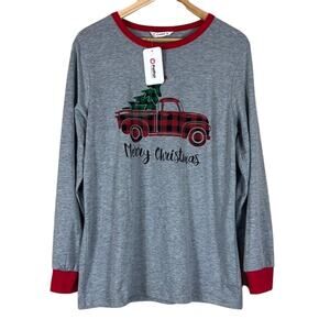 NWT PatPat Christmas Shirt Mens M Gray Red Plaid Truck Holiday Winter Festive